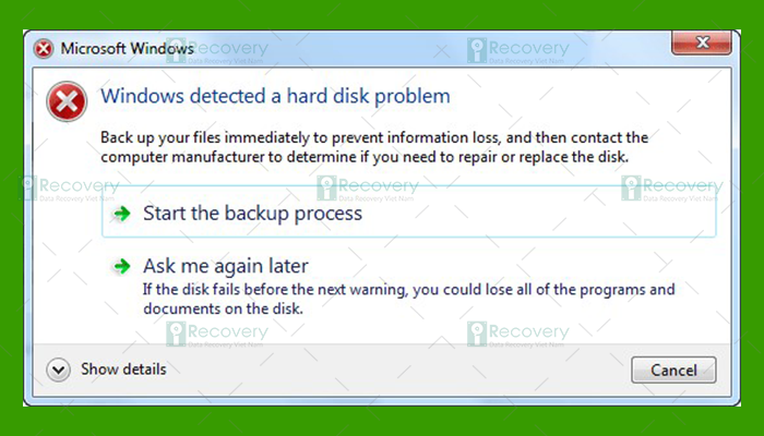 Lỗi Windows detected a hard disk problem