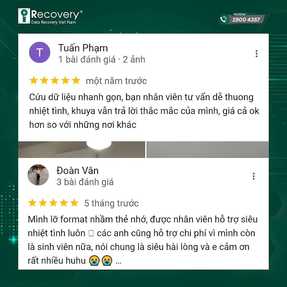 Đánh giá của khách hàng về dịch vụ khôi phục dữ liệu bị mã hóa tại iRecovery