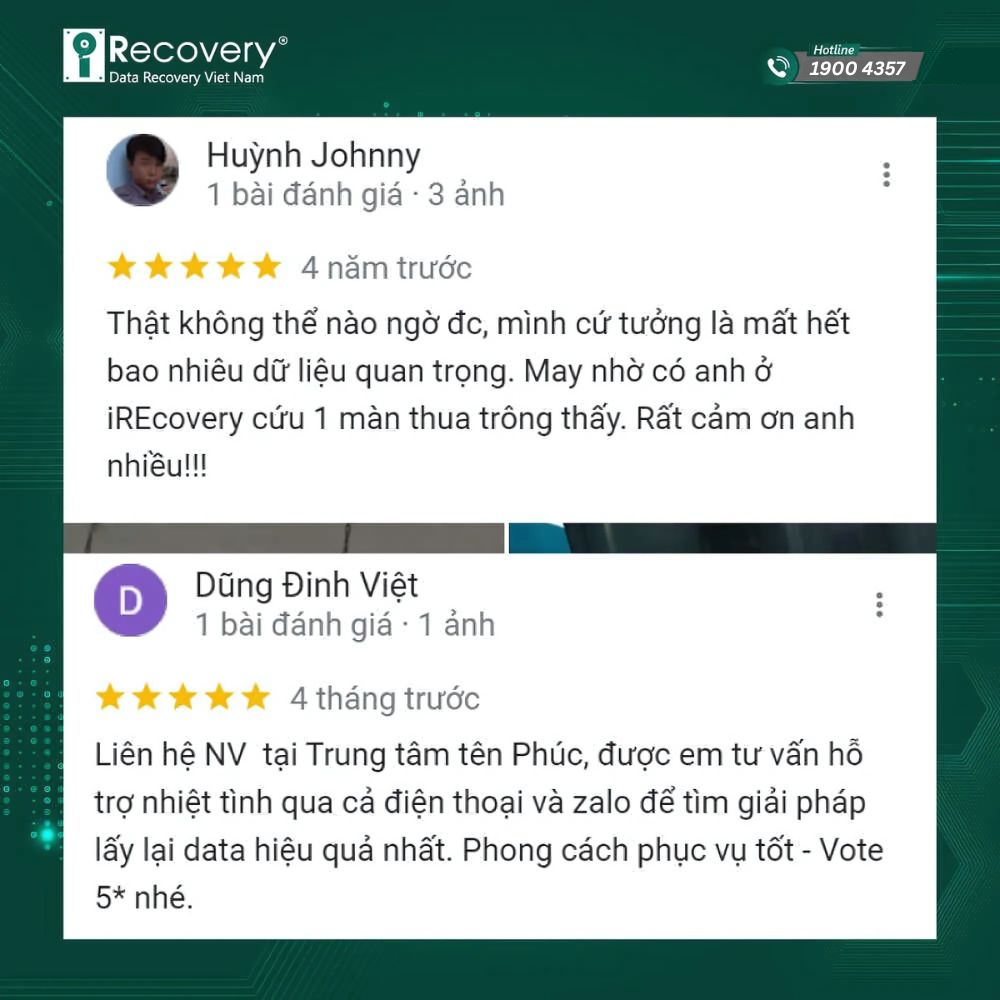 Đánh giá của khách hàng về dịch vụ khôi phục dữ liệu bị mã hóa tại iRecovery