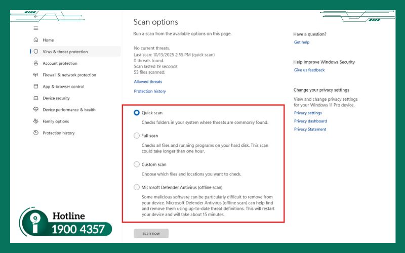 Giao diện lựa chọn chế độ quét virus
