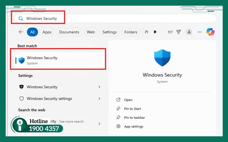 Mở Windows Security từ thanh tìm kiếm trên máy tính Windows 10