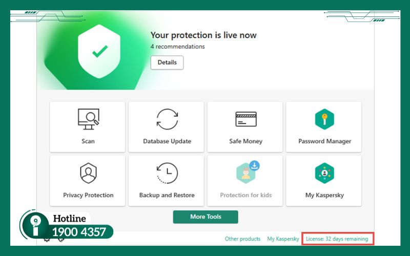 Nhấn dòng chữ License: 32 days remaining 