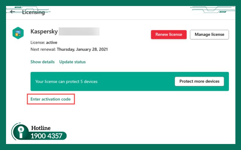 Nhấp vào nút Nhập mã kích hoạt (Enter activation code)