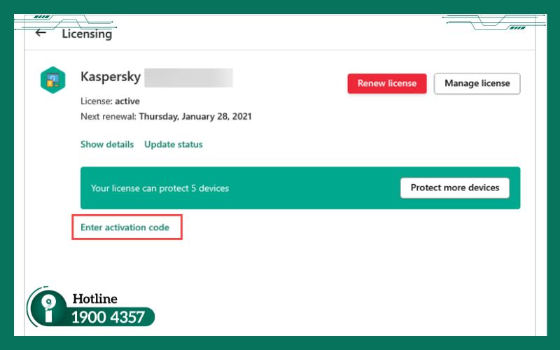 Nhấn vào liên kết Enter activation code