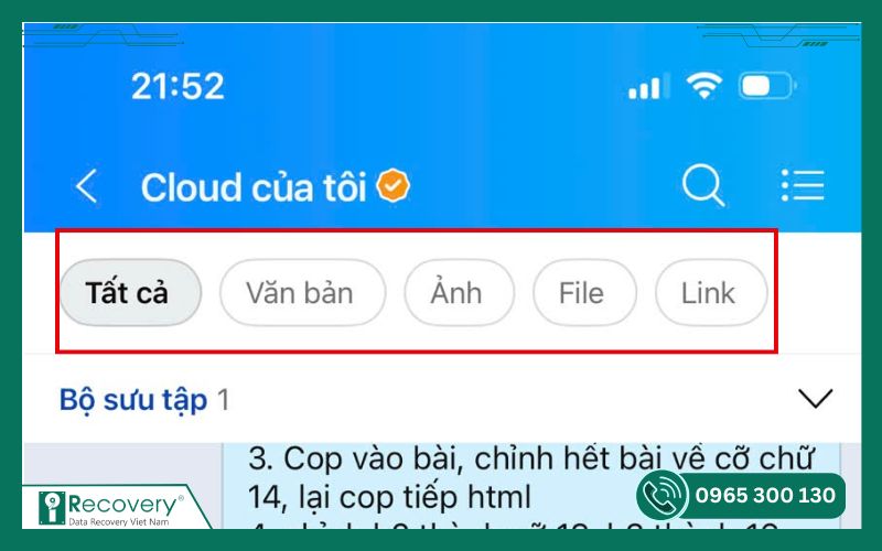 khôi phục cloud của tôi trên zalo-iRecovery #1
