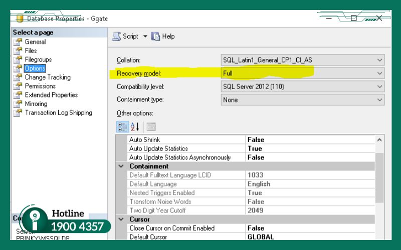Kiểm tra Recovery Model trước khi khôi phục
