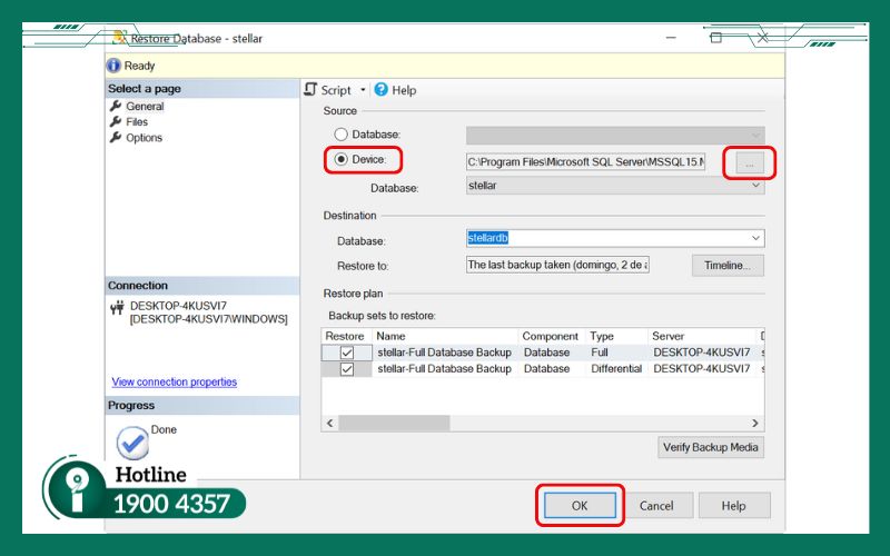 Chuẩn bị restore từ Full/Differential Backup