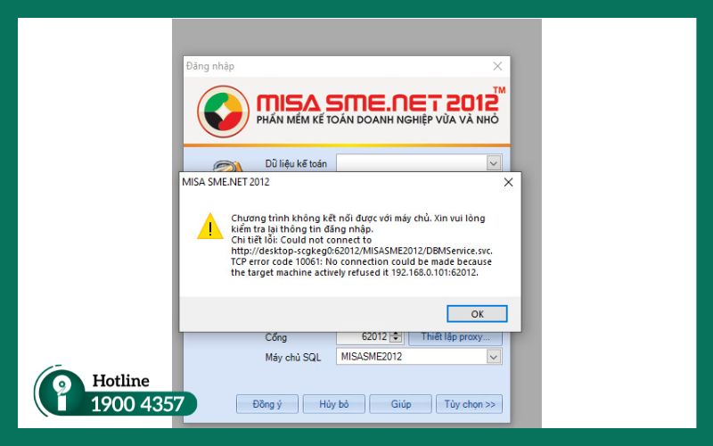Các thông báo lỗi thường gặp khi kết nối SQL MISA