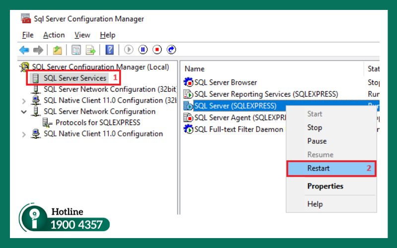 Kiểm tra và restart dịch vụ SQL Server