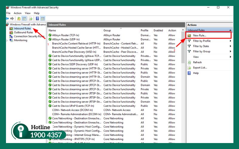 Tạo Inbound Rule cho cổng SQL Server