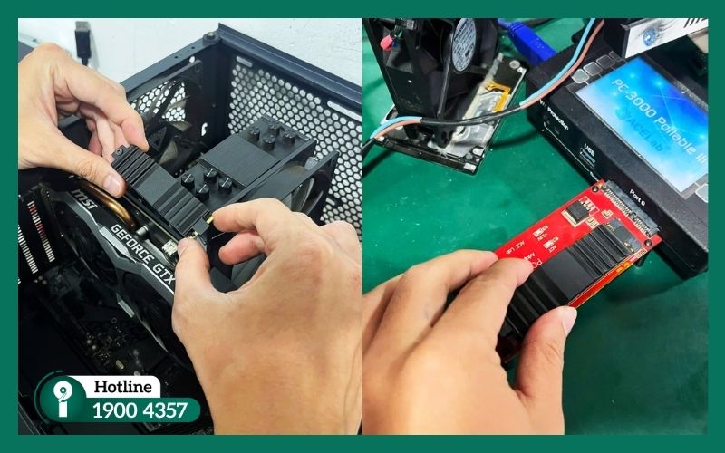 Kỹ thuật viên phân tích ổ cứng bằng PC-3000