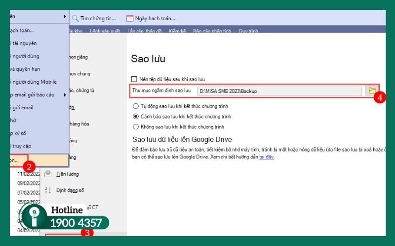 Xác định vị trí lưu trữ các bản sao lưu dự phòng của MISA trên ổ đĩa D và E để khôi phục số liệu.