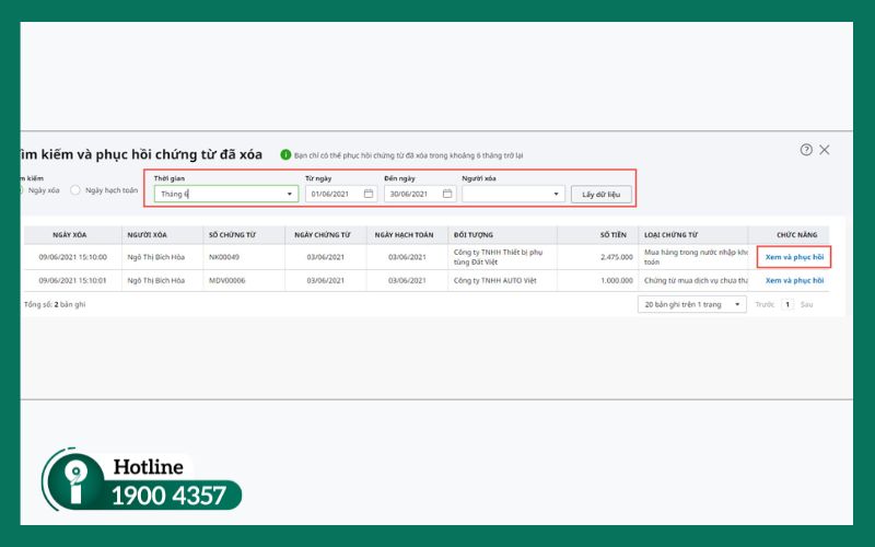 Giao diện kiểm tra quyền hạn tài khoản Admin để thực hiện khôi phục chứng từ đã xóa trên MISA AMIS