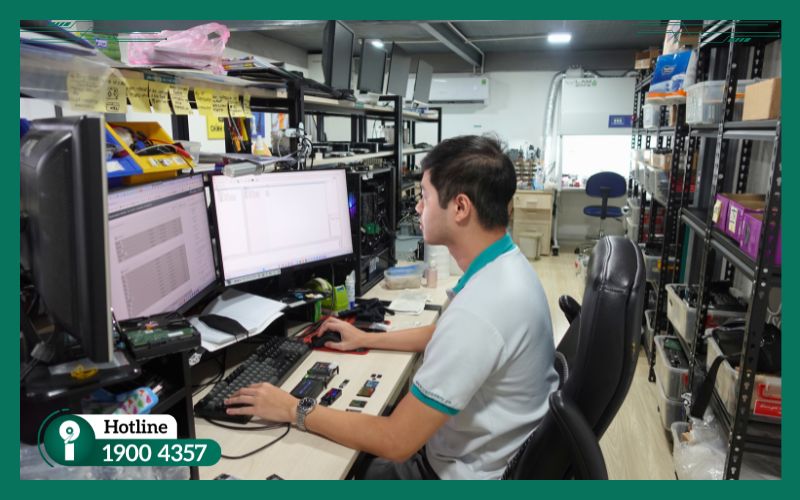 Kỹ thuật viên iRecovery kiểm tra ổ cứng và khôi phục dữ liệu Quận Gò Vấp tại chỗ